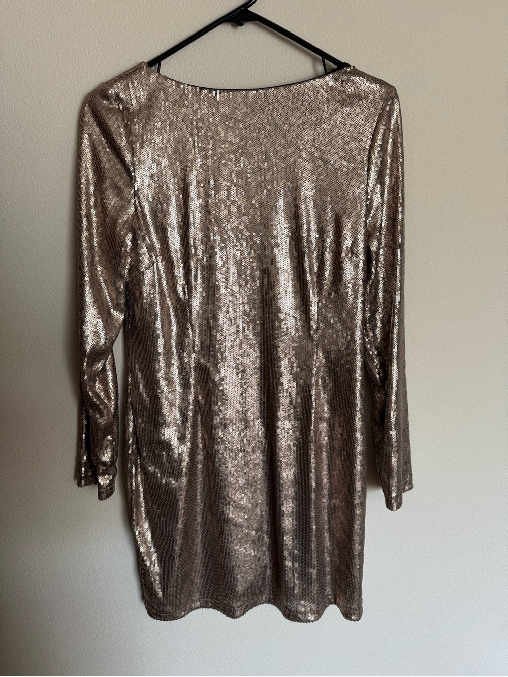 Kardashian Kollection Long Sleeve Sequin Shift Dress in Champagne/Rose Gold